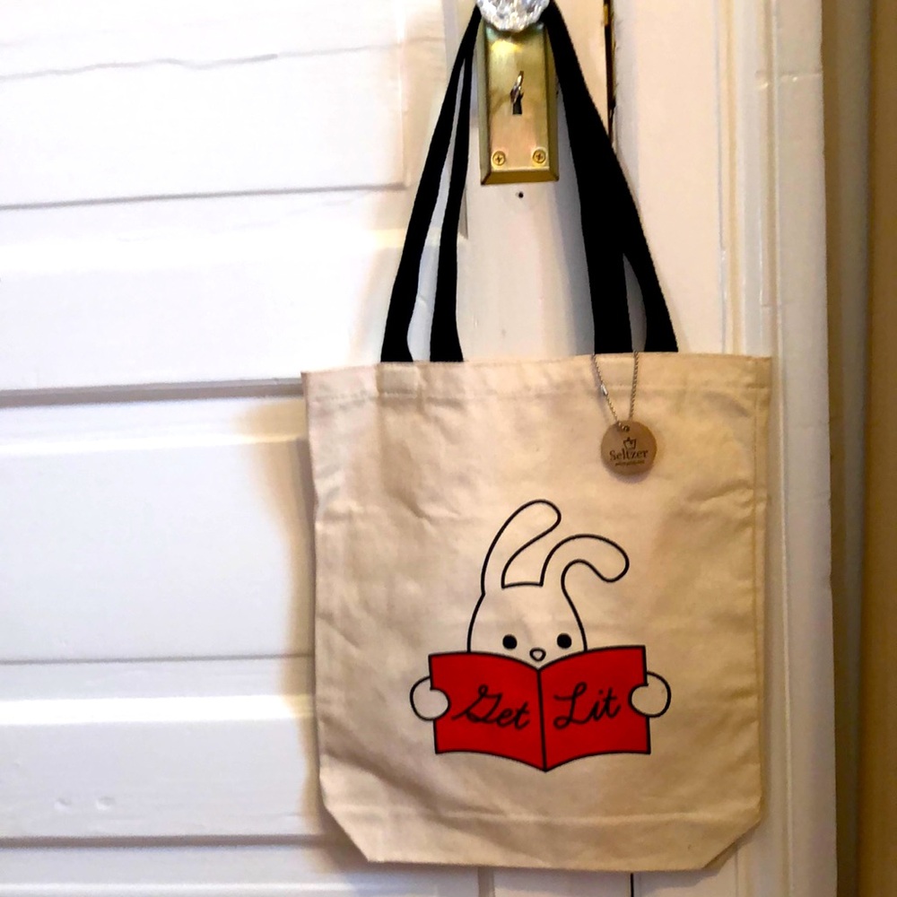 Seltzer Literary Cream “Get Lit” Bunny Canvas Tote Bag